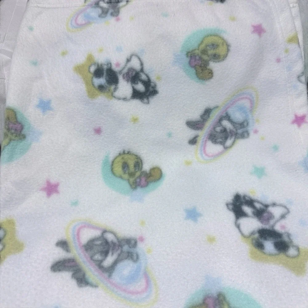 Vtg Baby Looney Tunes‎ Fleece Baby Blanket Tweety, Bugs, Sylvester